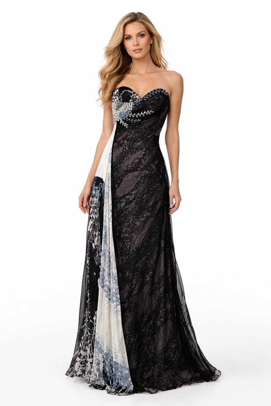 TERANI Couture 100% Silk Beaded Strapless Gown Size 6